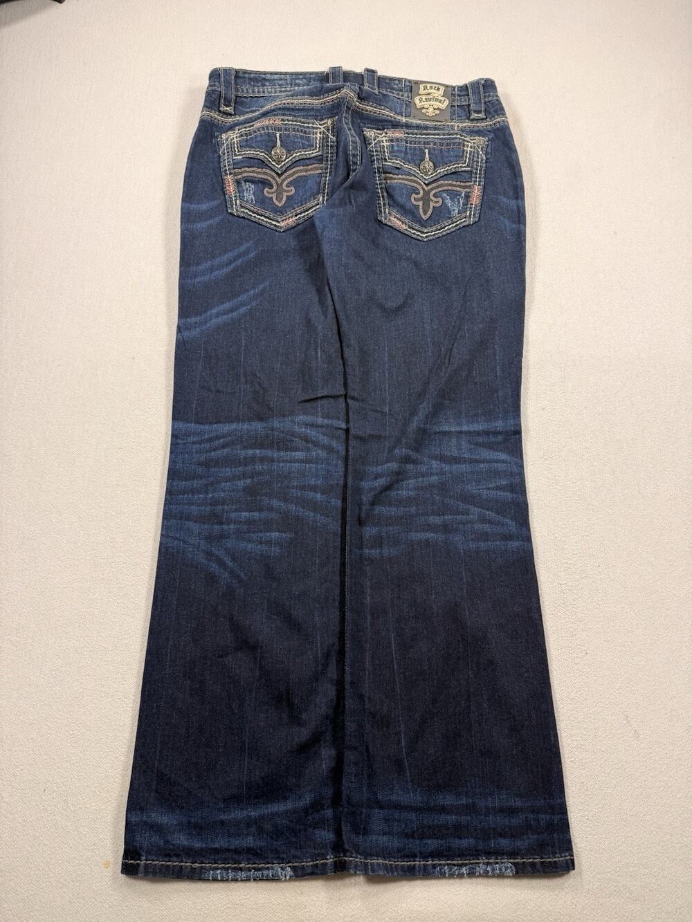 Rock Revival Burgos Bootcut Jeans Men Size 36 Blue Denim Dark Embroidered